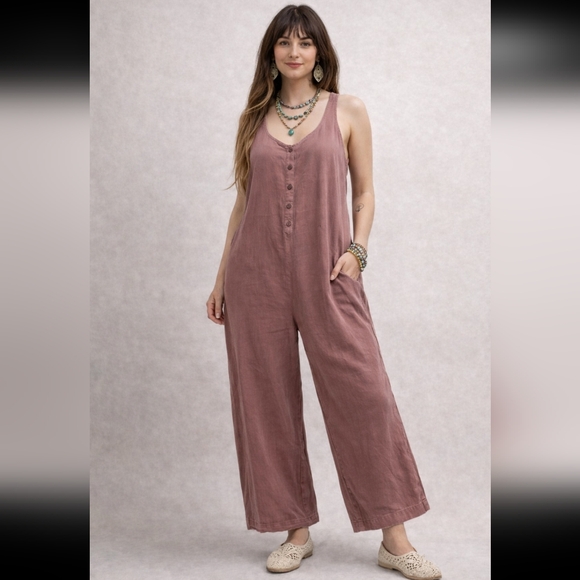 Old Navy Pants - Old Navy XLT Sleeveless Wide Leg Jumpsuit With Buttons in Mauve